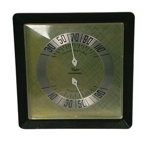 Taylor Humidiguide Thermometer Hygrometer Black Gold MCM Vintage Mid-Century
